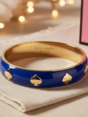 kate spade Blue Enamel Spade-Accent Bangle Bracelet